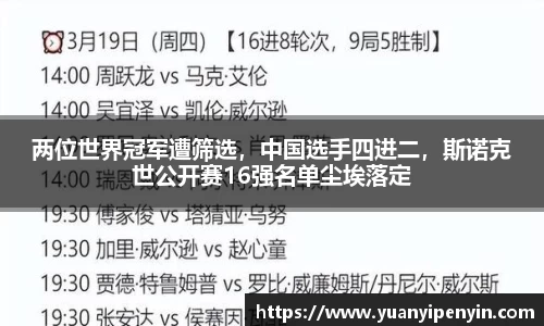 两位世界冠军遭筛选，中国选手四进二，斯诺克世公开赛16强名单尘埃落定